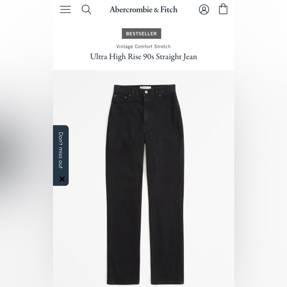 Abercrombie & Fitch The ‘90s Straight Ultra High Rise Black Jeans Size 26 | 2R